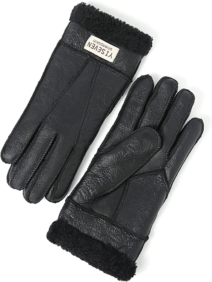 YISEVEN Women's Merino Rugged Lambskin Shearling Leather Gloves 